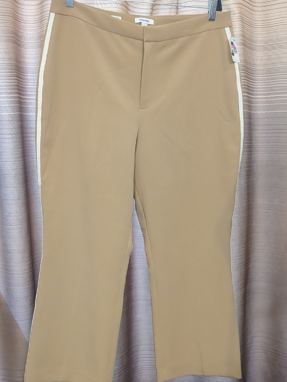Nine West Tan Straight-Leg Pants with White Side Stripe